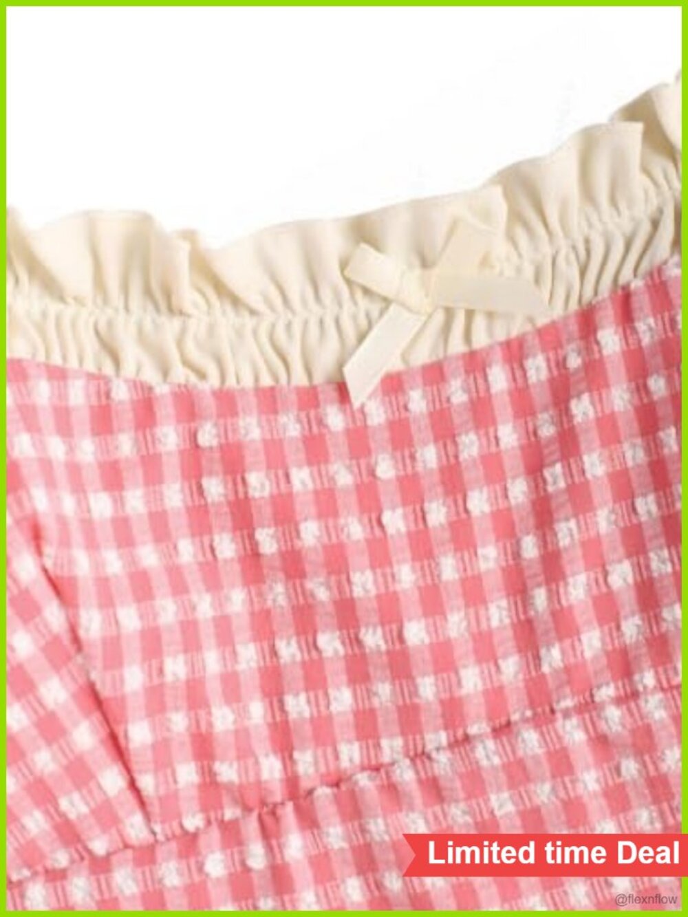 Gingham Tankini Swimsuits Set Ruffles Bowknot Ruched - Picture 3 of 5